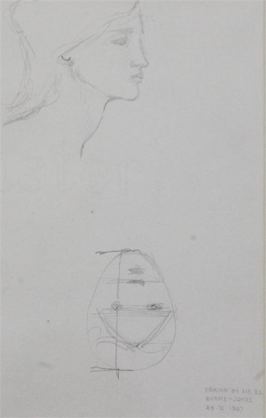 Sir Edward Coley Burne-Jones (1833-1898) Study of a girls head, 6.5 x 4.25in.